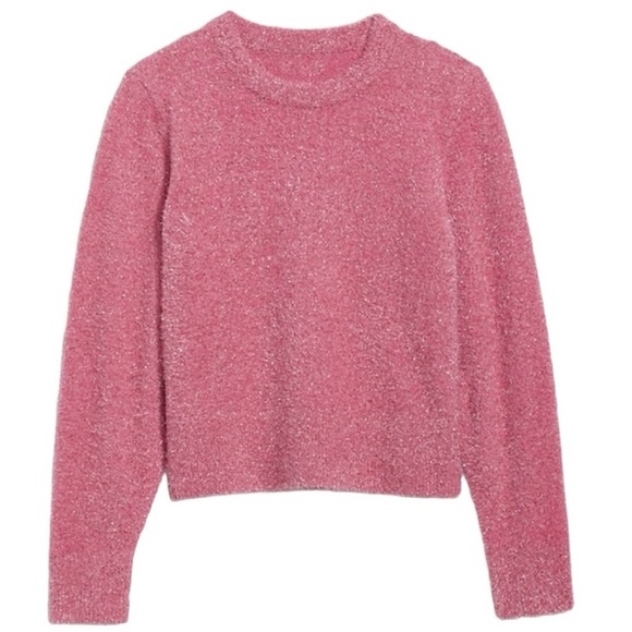 NWT Old Navy Eyelash Shine Fuzzy Pink A Boo Long Sleeve Crewneck Sweater Medium - Picture 2 of 10